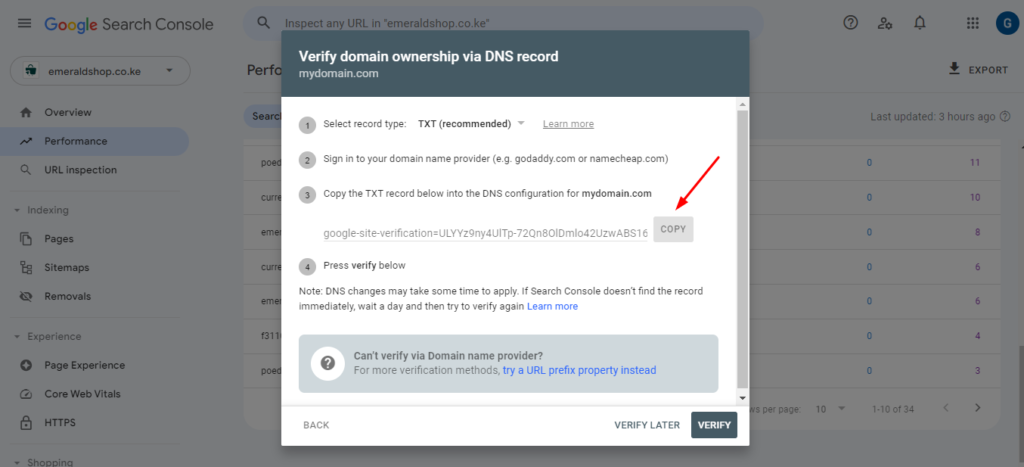 Domain Verification Google Search Console