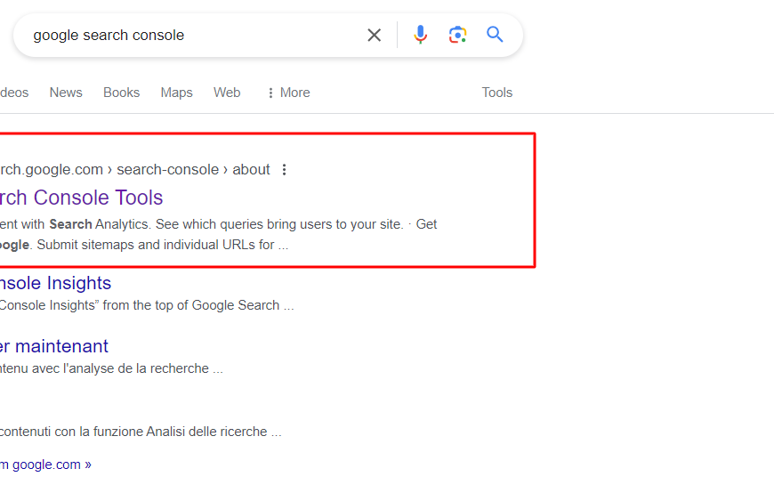 Google search console first step