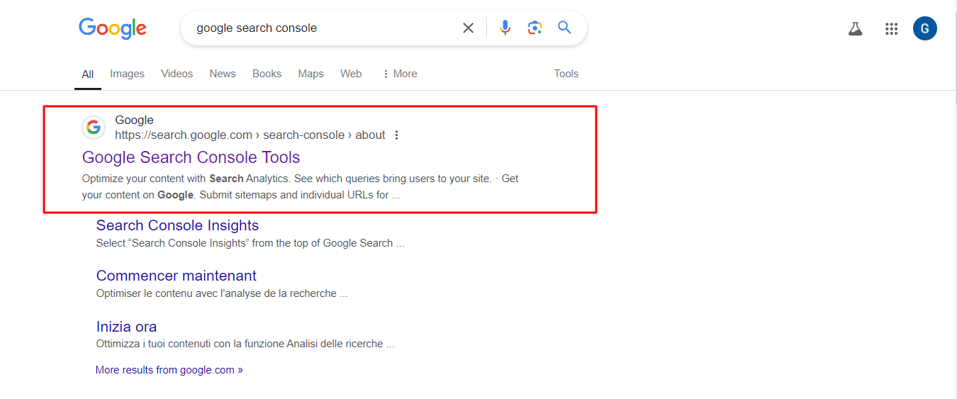 Google search console first step